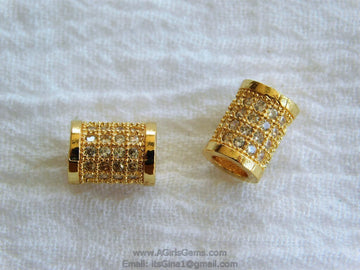 CZ Micro Paved Bead, Small Tube 6 x 9 mm - A Girls Gems
